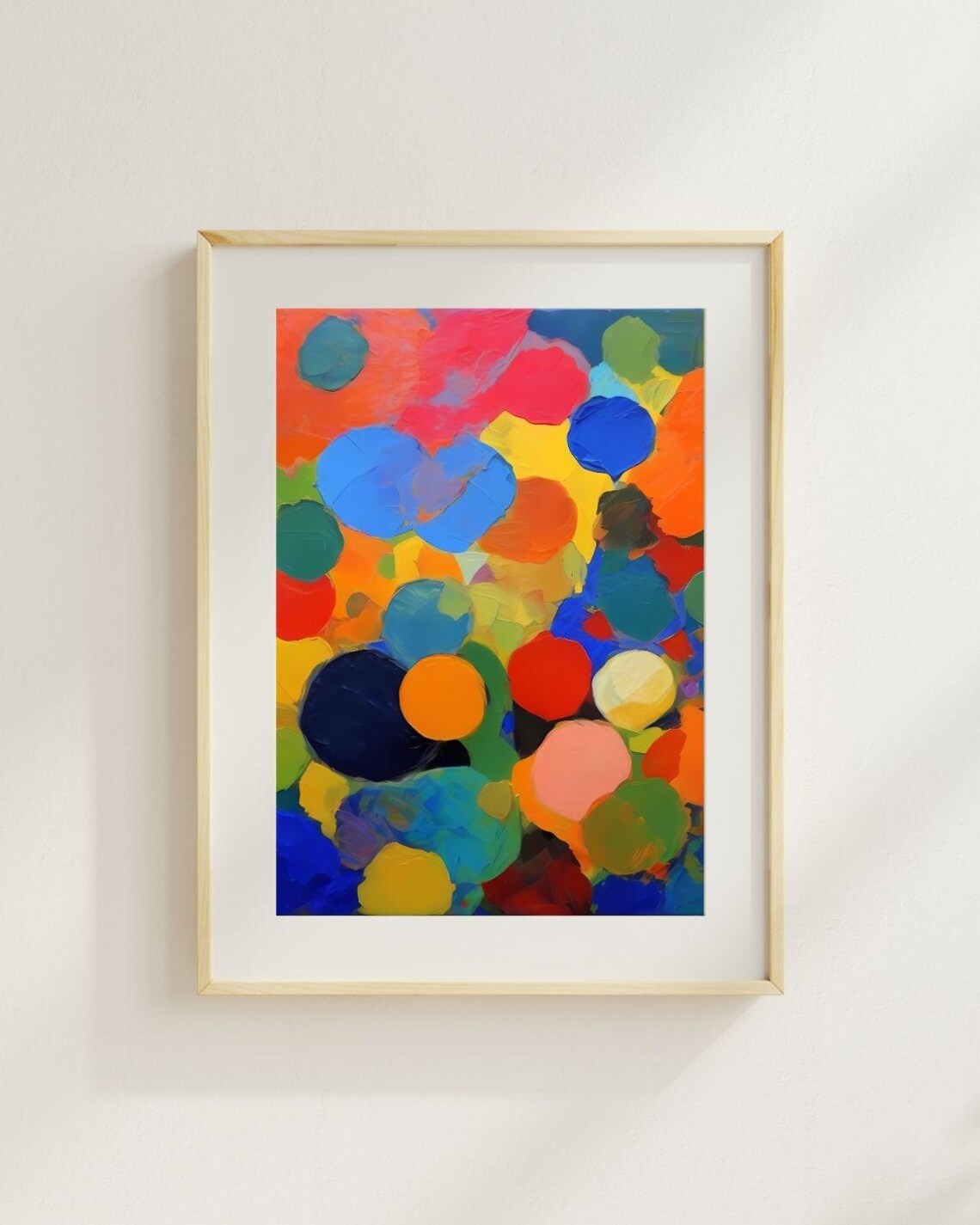 Bold Abstract Colorful Circles Oil Pastel Orange Blue Modern Art Print