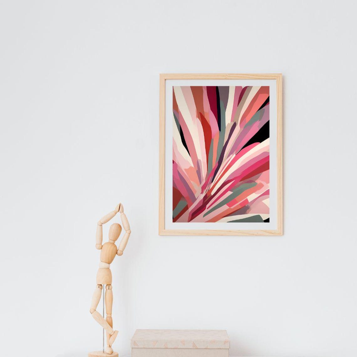 Pink Fan Abstract Radiating Petal Mid Century Modern Blush Wall Art - Image 2