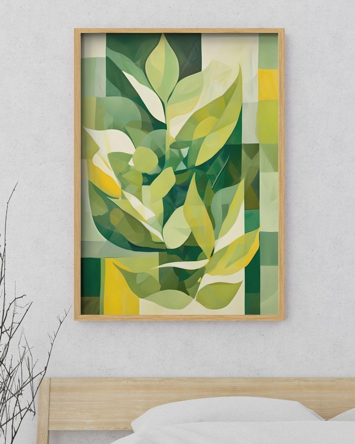 Green Geometric Botanical Leaves Overlapping Modern Art Print - Image 4