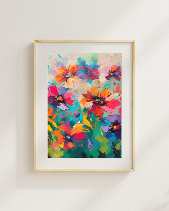 Colorful Abstract Floral Garden Painting Bright Flower Art Poster