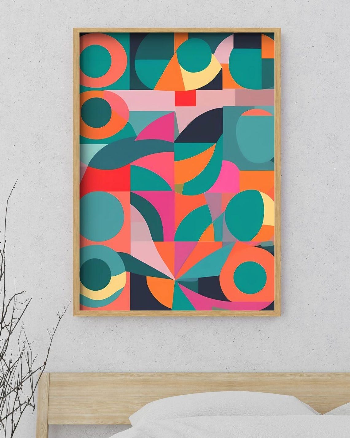 Mid Century Geometric Circles Teal Orange Pink Retro Modern Art Print - Image 4