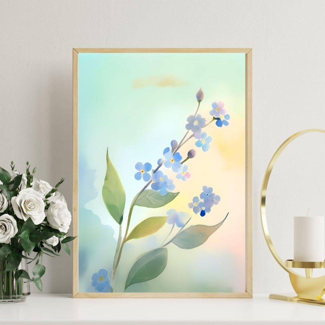 Forget Me Not Blue Flowers Watercolor Delicate Spring Floral Wall Art - Image 4