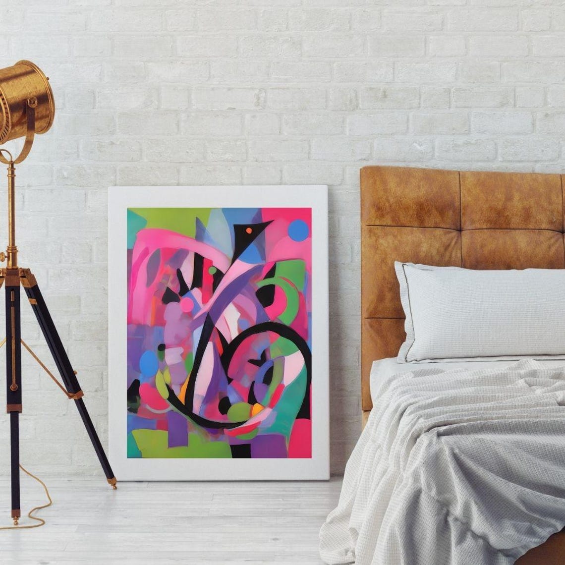 Abstract Dynamic Black Curve Shapes Pink Purple Green Modern Art Print - Image 2