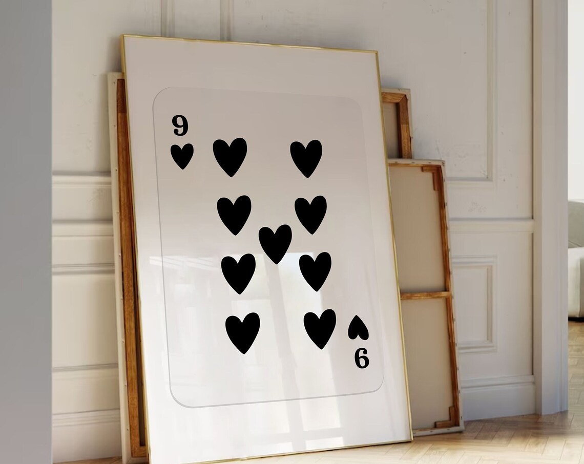 Black Nine Of Hearts Playing Card Modern Minimal Wall Poster