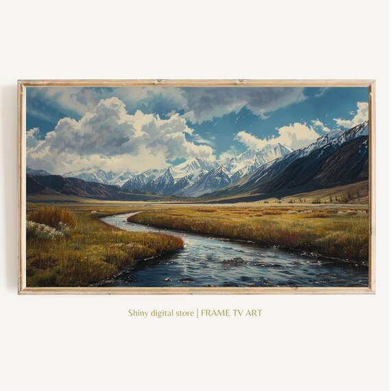 Frame Tv Art Frame Tv Art River Mountains Painting Scenic Landscape Art River And Mountains Art For Tv