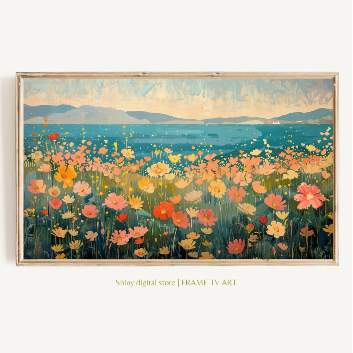 Frame Tv Art Summer Wildflower Field By Sea Vintage Spring Field Of Flowers Tv Art Warm Tone Cottagecore Tv Art