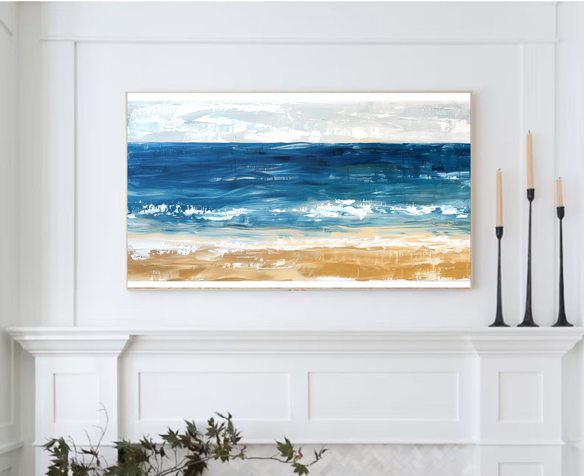 Deep Blue Ocean Waves Beach Abstract Coastal Painting Art Poster - Image 2