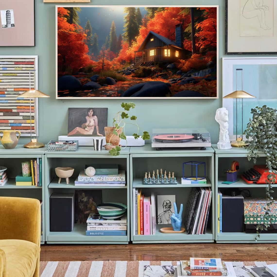 Vintage Autumn Landscape Fall Frame Tv Art Country Farmhouse Picture Oil Painting Wildflower Art F 005 - Image 2