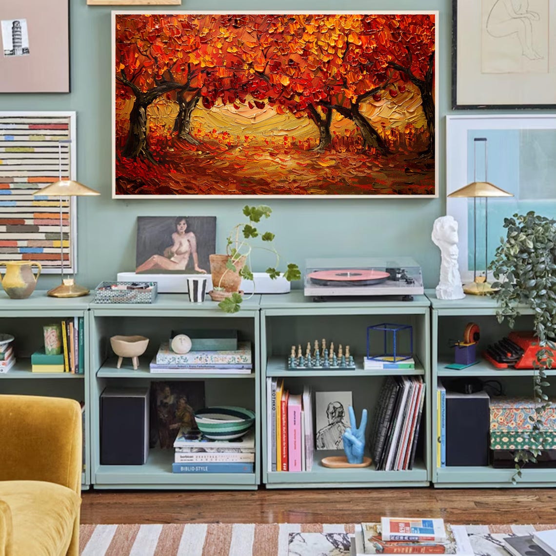 Autumn Trees Impasto Fiery Fall Foliage Textured Landscape Poster - Image 2