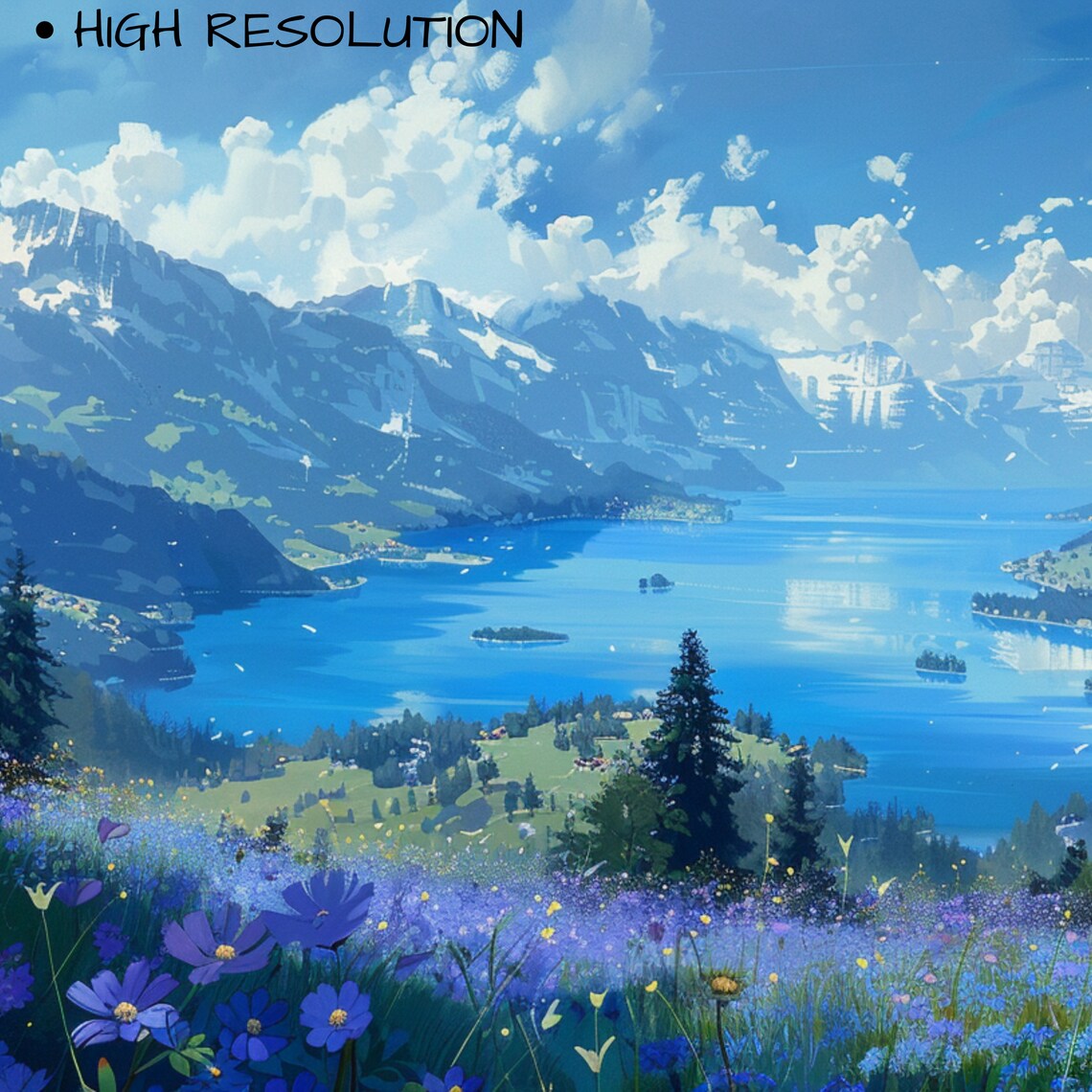 Alpine Mountain Lake Blue Water Wildflower Meadow Summer Scenic Poster - Image 3