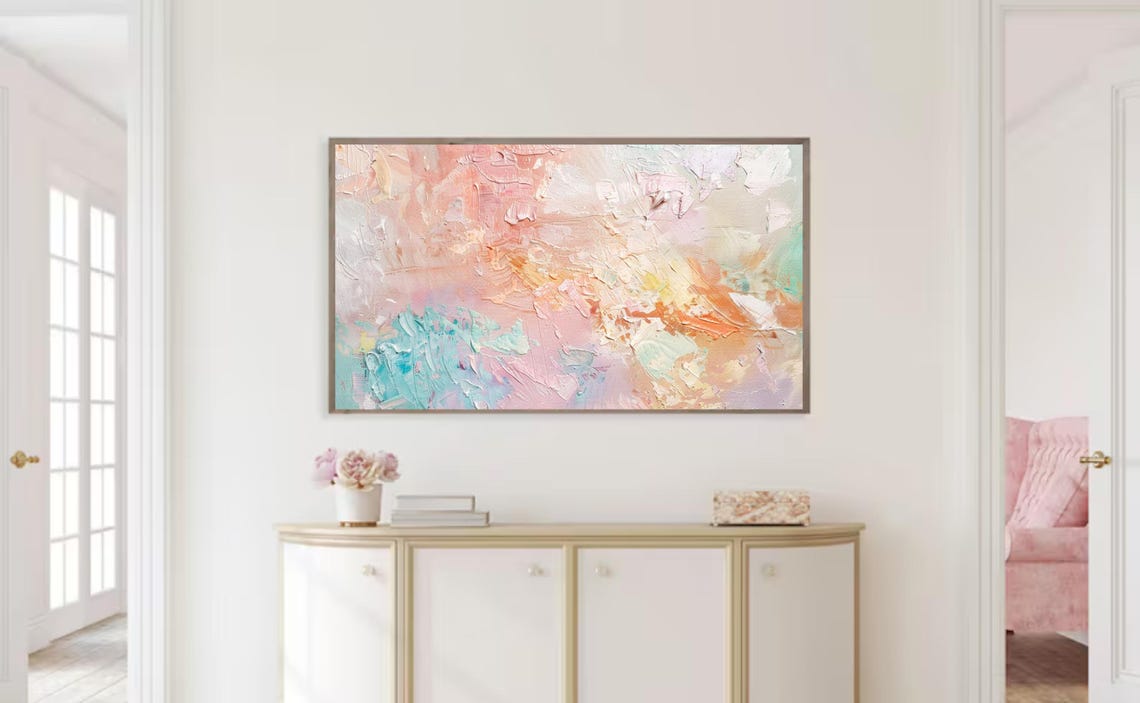 Pastel Abstract Impasto Minimalist Soft Light Spring Modern Wall Art - Image 2