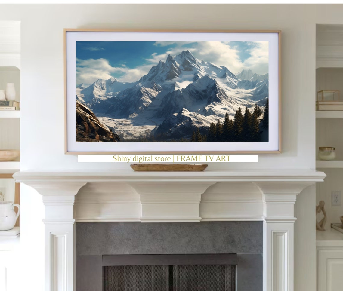 Snowy Mountain Range Blue Sky Pine Trees Winter Landscape Poster - Image 3