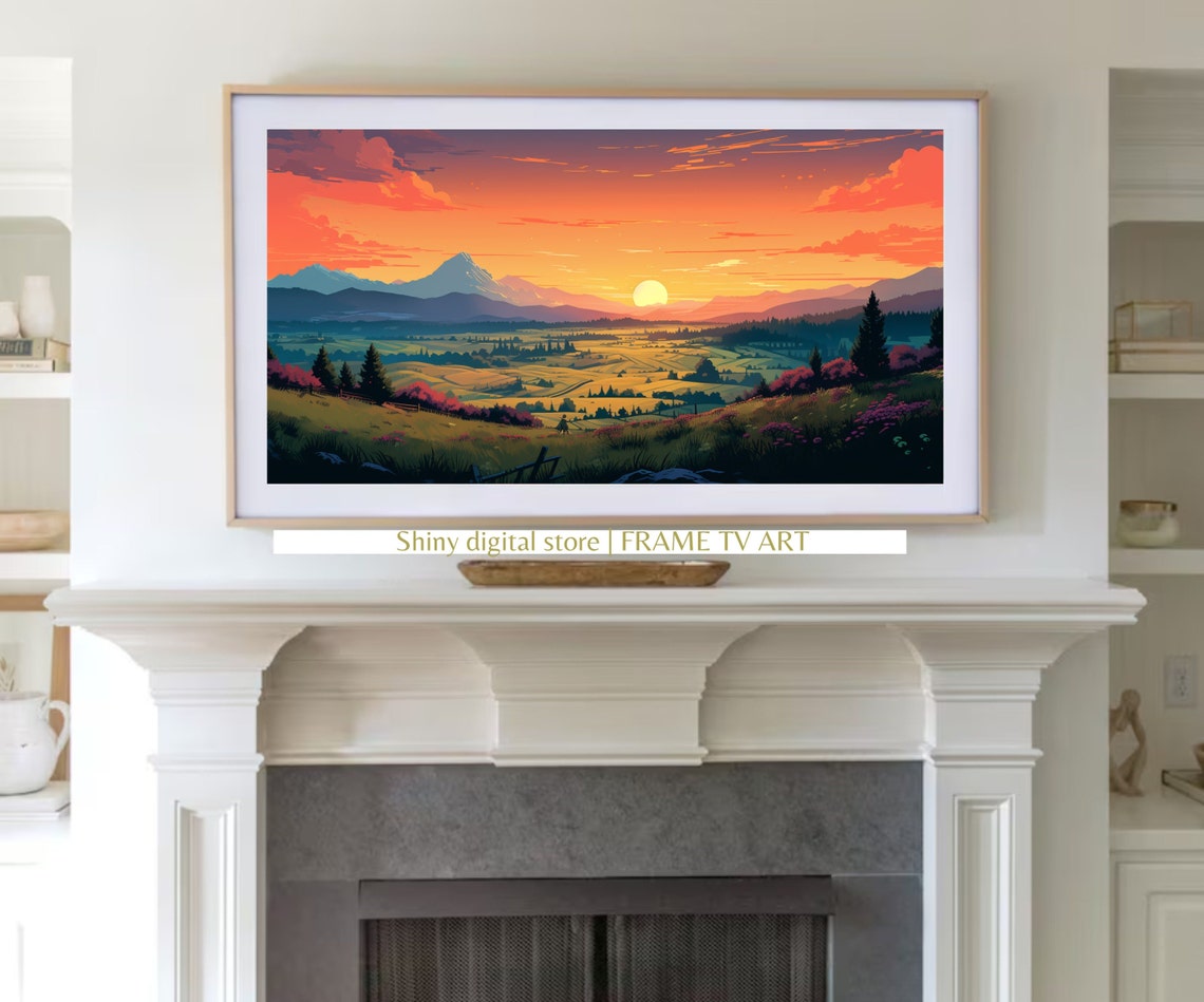 Orange Sunset Patchwork Fields Pine Trees Mountain View Art Poster - Image 3