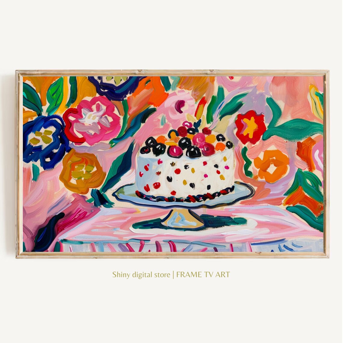 Colorful Cake Still Life Abstract Floral Oil Painting Party Poster