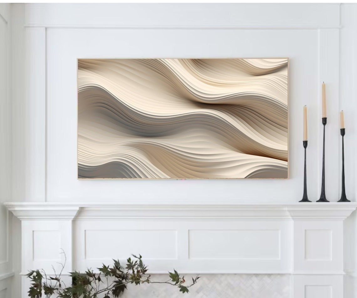 Abstract Beige Flowing Waves Modern Minimal Neutral Art Poster - Image 2