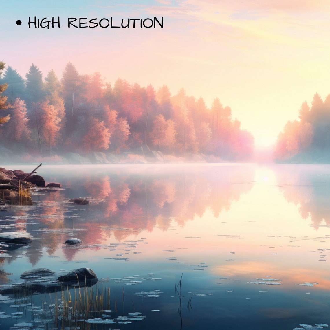 Misty Autumn Lake Sunrise Mirror Reflection Pines Landscape Poster - Image 3