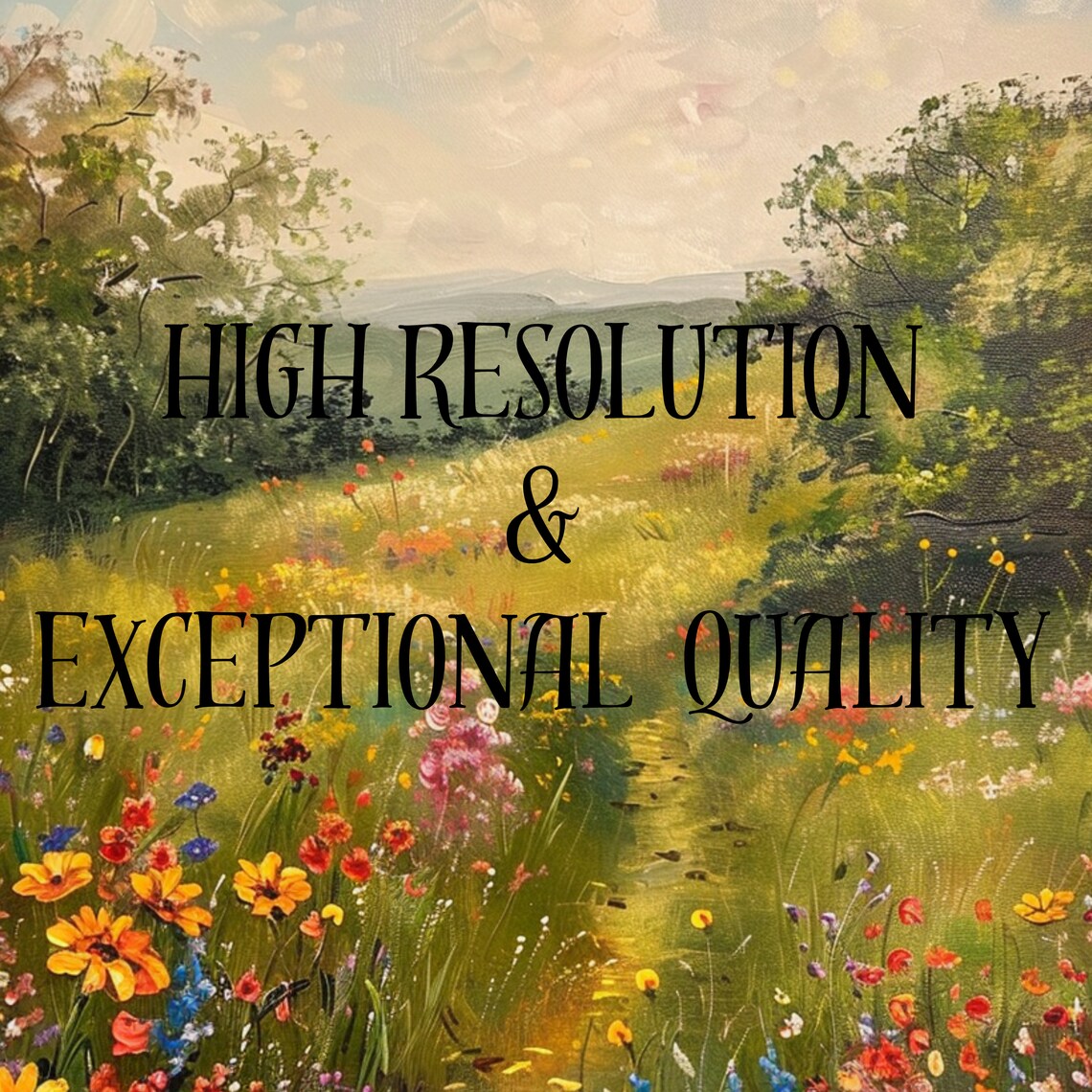 Wildflower Meadow Path Summer Hills Oil Painting Colorful Wall Art - Image 3