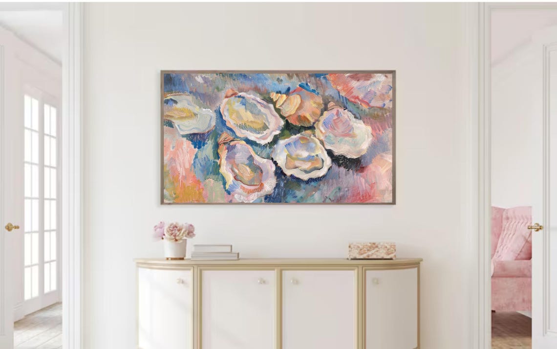 Abstract Oyster Shells Pastel Coastal Textured Colorful Art Poster - Image 2