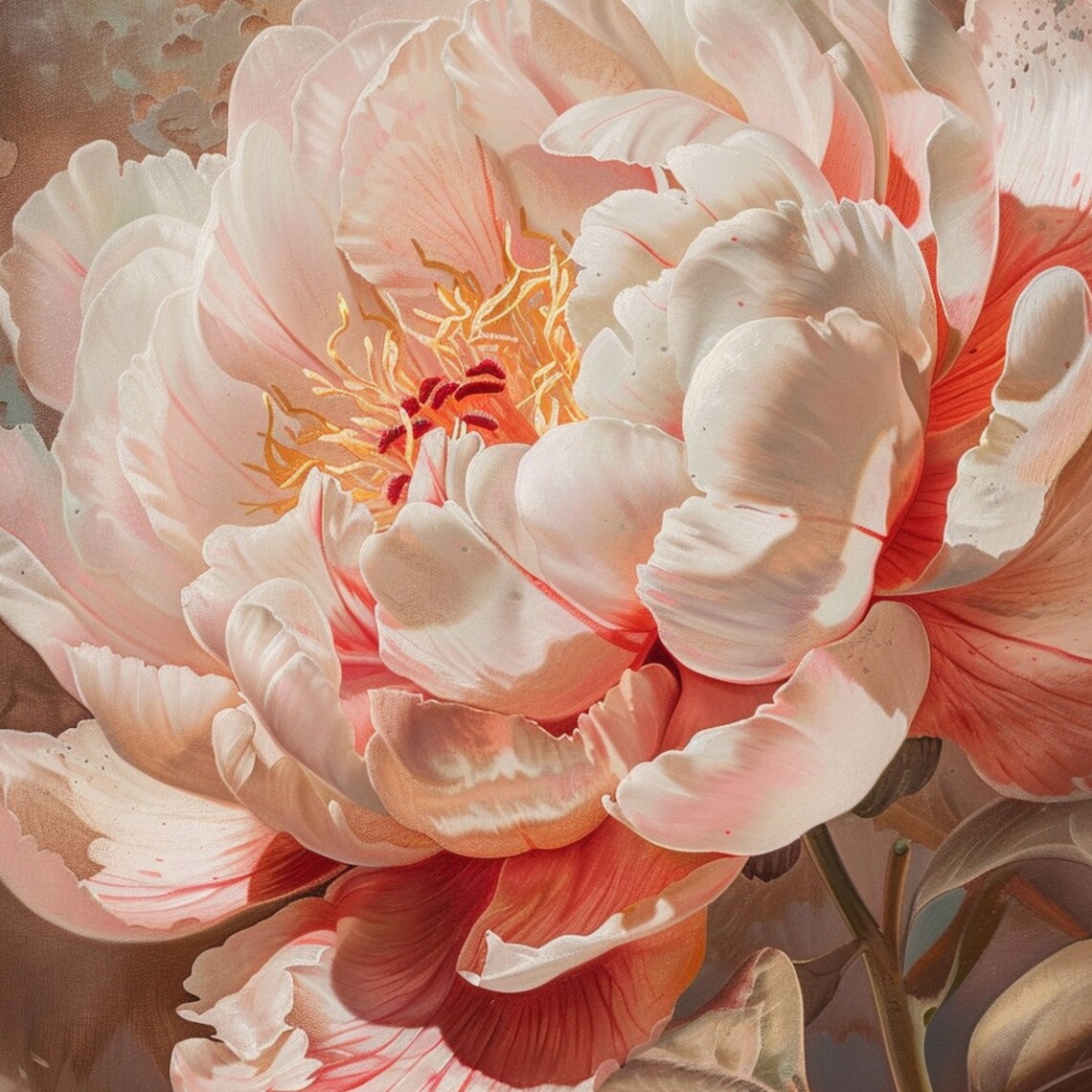 Blush Pink Peony Flower Painting Vintage Romantic Floral Wall Art - Image 3