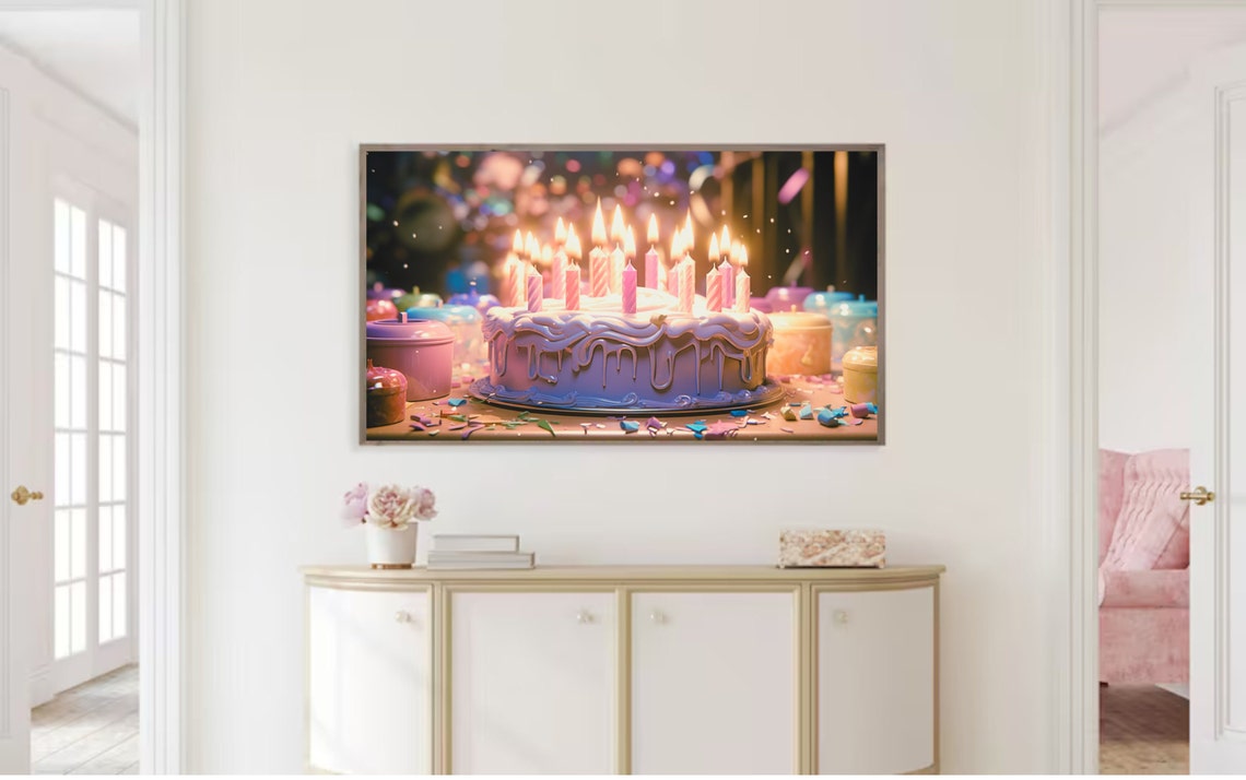 Birthday Cake With Lit Candles Confetti Celebration Party Wall Poster - Image 2