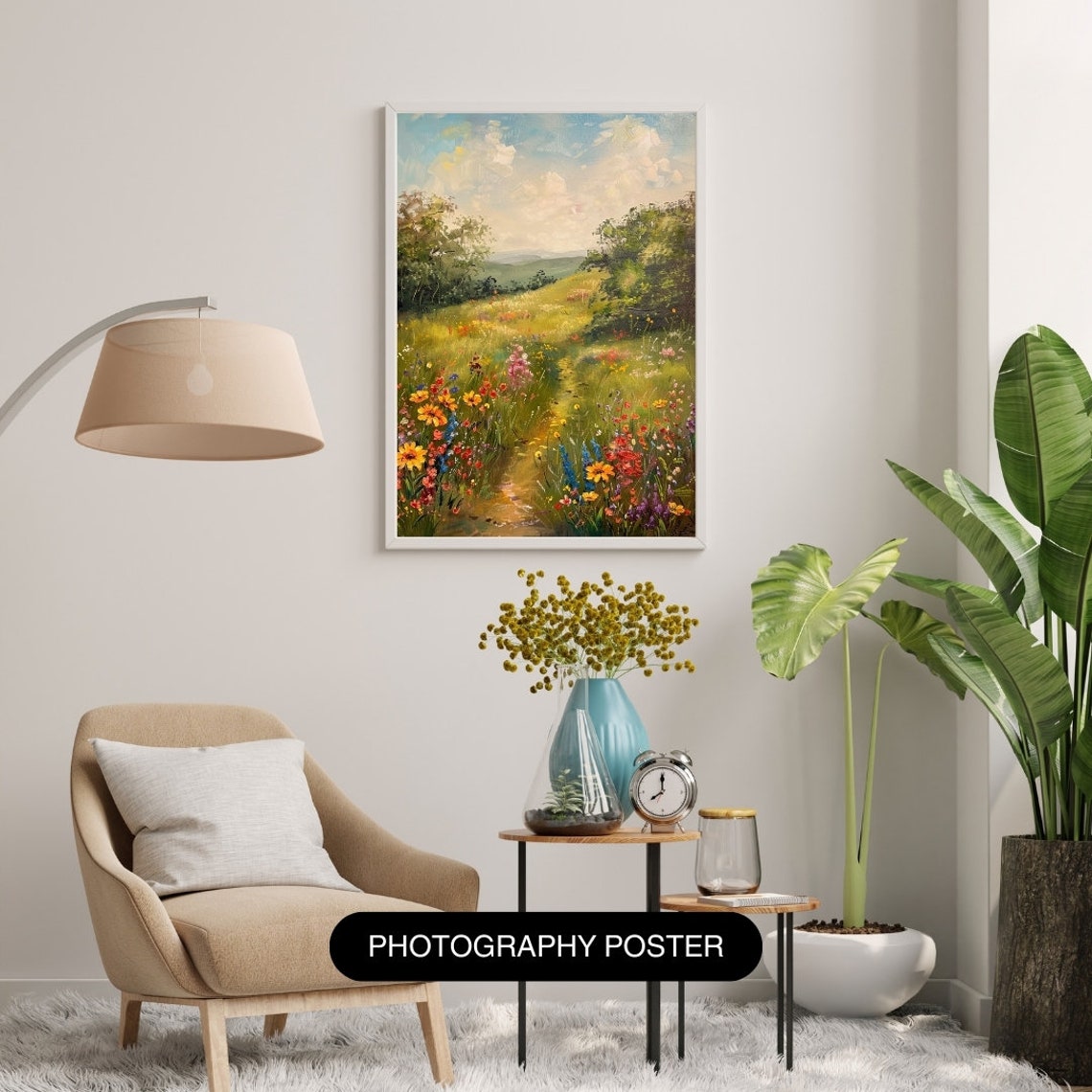 Wildflower Field Landscape Oil Painting Vintage Farm House Country Field Landscape Oil Painting Art - Image 2