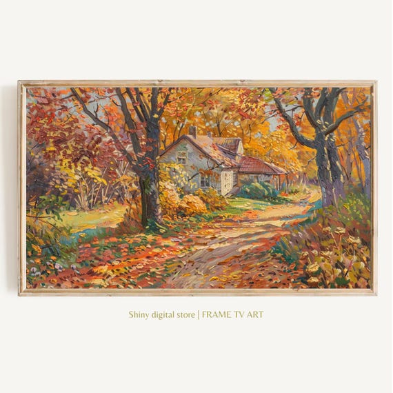 Frame Tv Art Fall Impressionist Painting Autumn Landscape Vintage Art For Tv Cute Cottage Art File