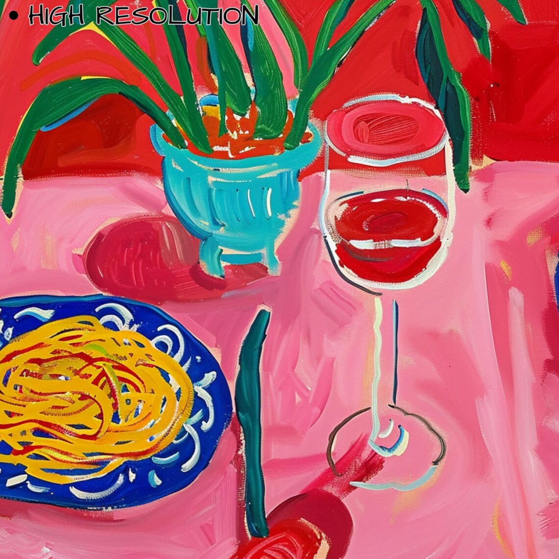 Italian Pasta Dinner Table Wine Glass Colorful Pop Art Print Poster - Image 3