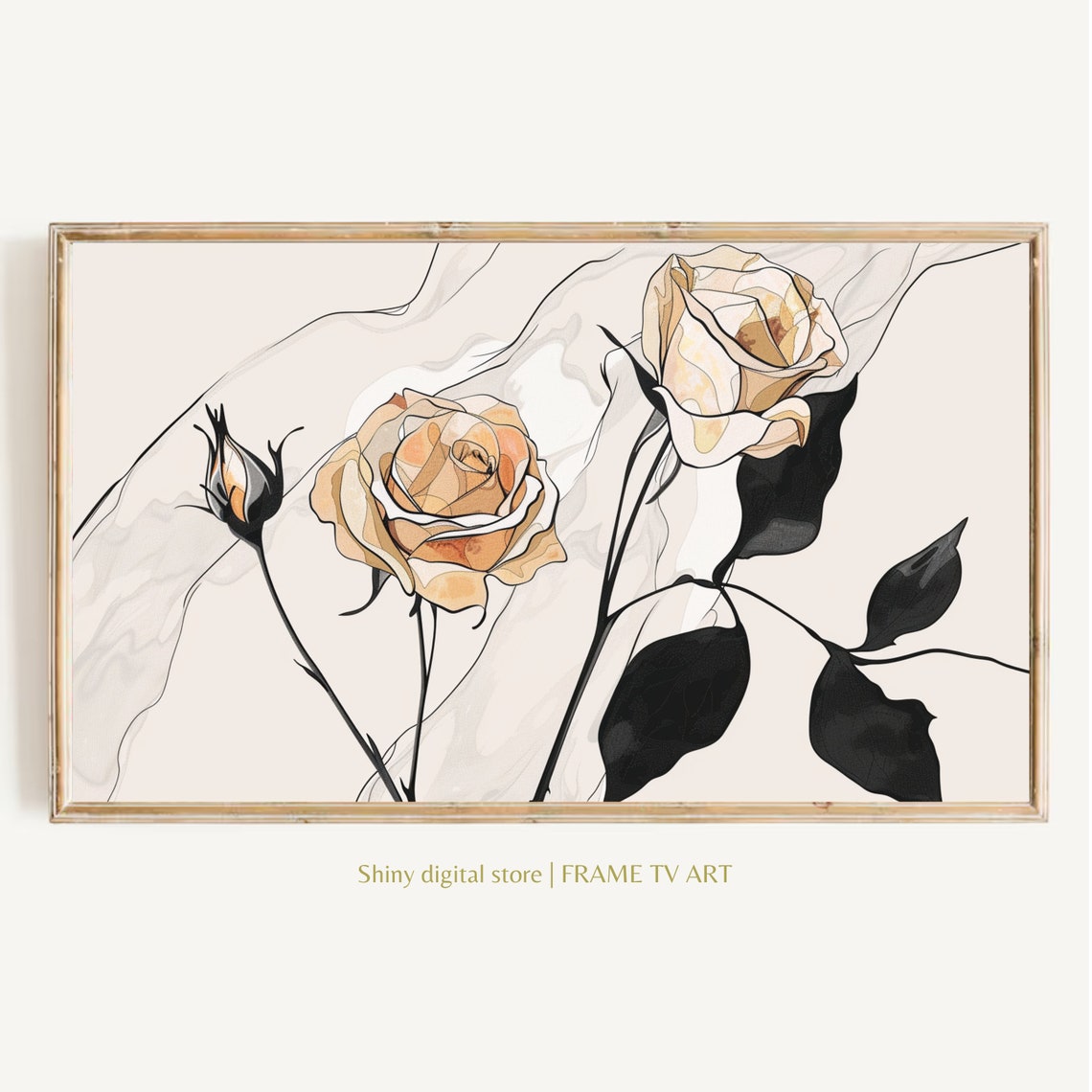 Neutral Roses Line Art Botanical Sketch Minimalist Floral Poster