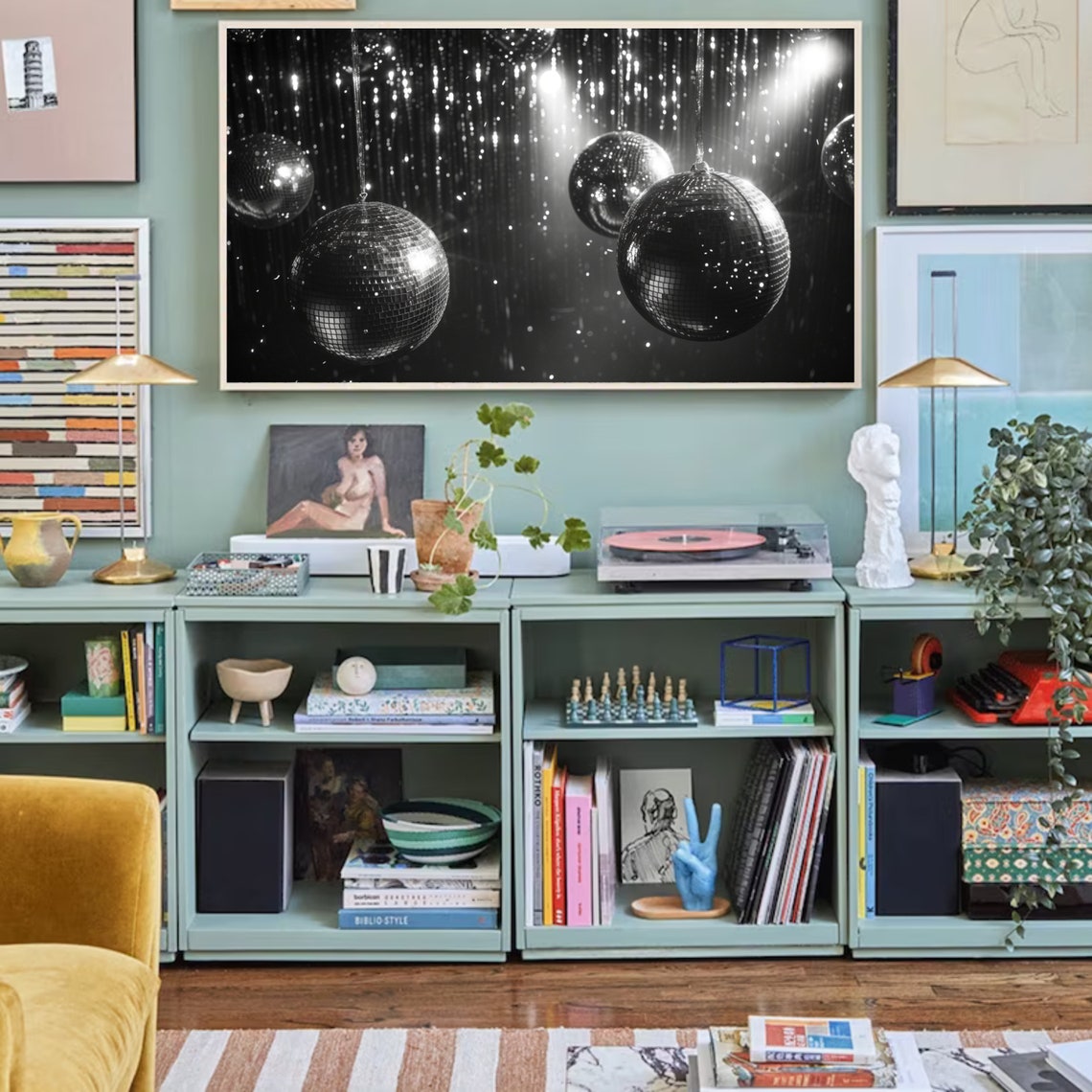 Disco Balls Black And White Party Lights Glitter Celebration Art Print - Image 2