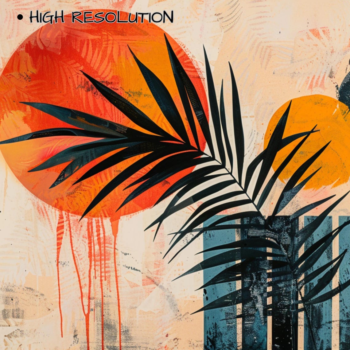 Abstract Tropical Palm Leaf with Sun Circles Bold Modern Art Poster - Image 3