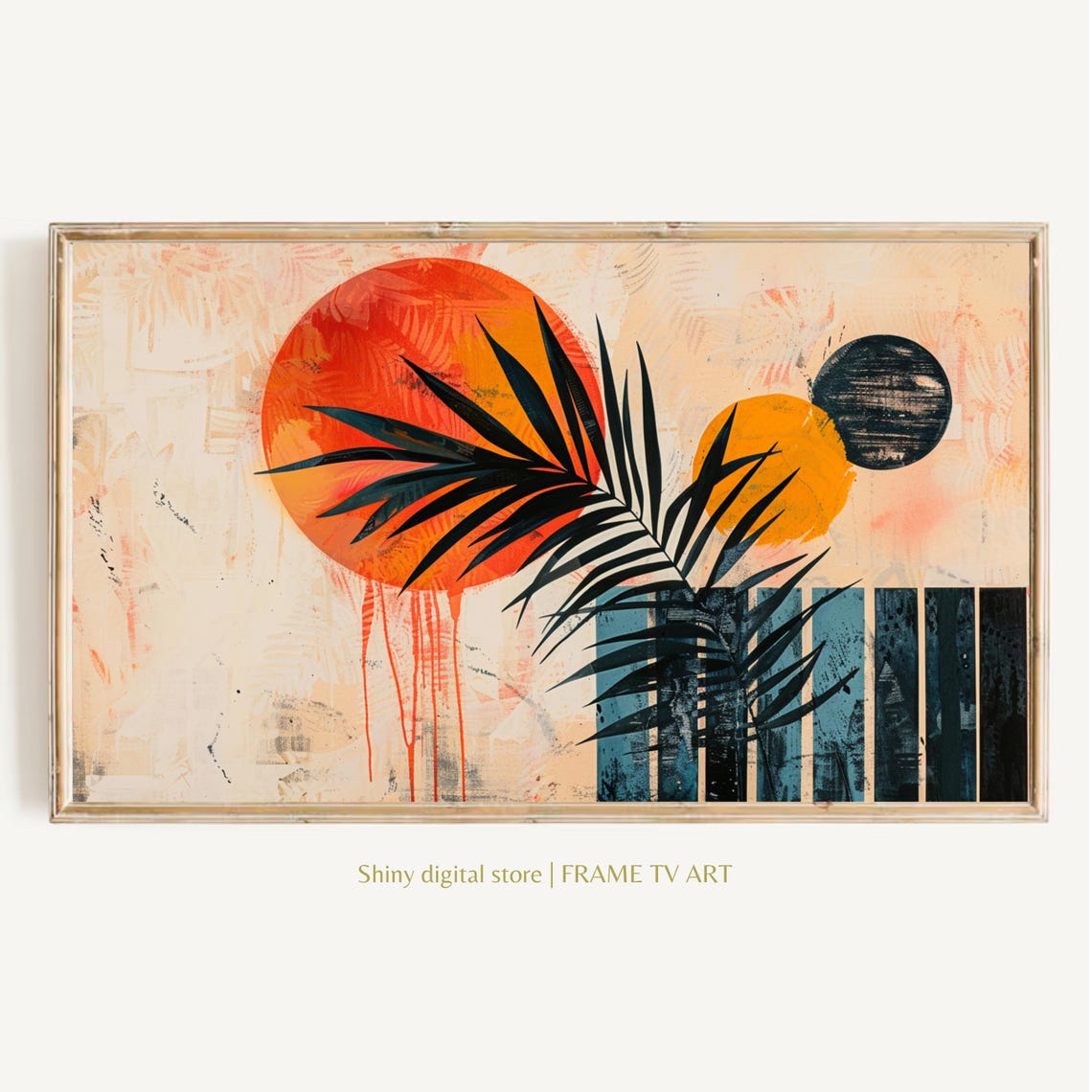 Abstract Tropical Palm Leaf with Sun Circles Bold Modern Art Poster