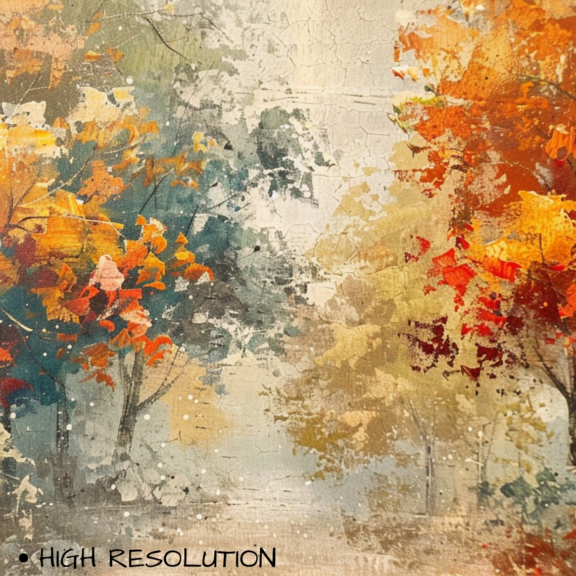 Soft Autumn Forest Path Golden Foliage Vintage Impressionist Wall Art - Image 3