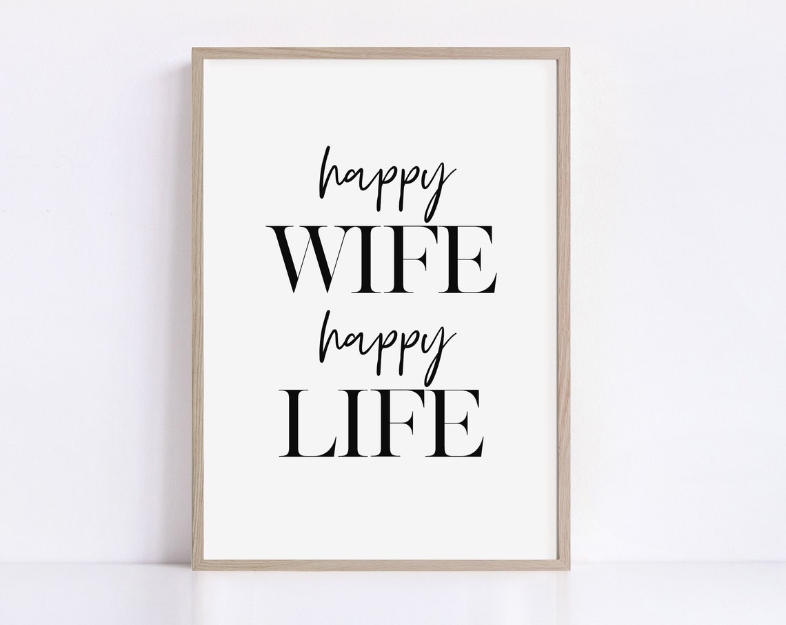 Happy Wife Happy Life Mixed Typography Marriage Quote Poster - Image 2