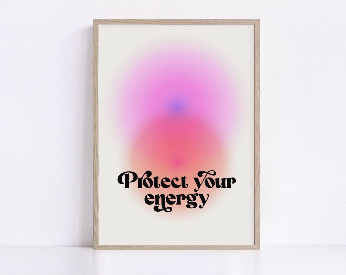 Protect Your Energy Pink Aura Gradient Retro Script Positivity Poster - Image 2