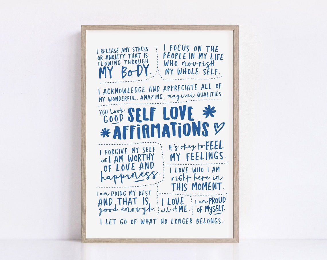 Self Love Motivational Art Daily Affirmations Print Positive Affirmation Quote Prints Printable Wall Art Print Blue - Image 2