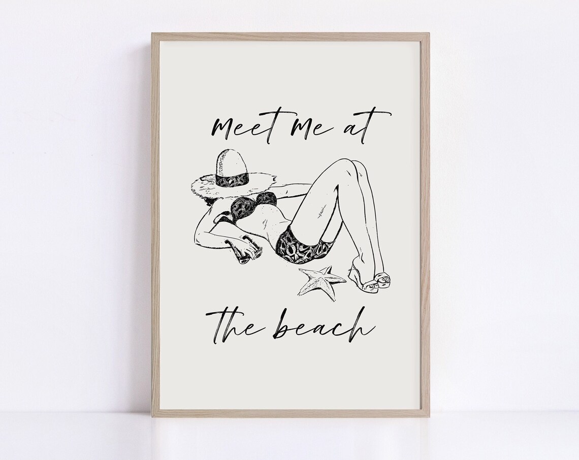 Meet Me At The Beach Sunbather Sketch Vintage Coastal Summer Poster - Image 2