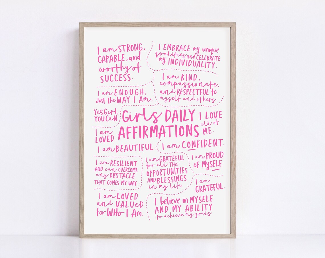 Daily Affirmations Poster for Girls Room