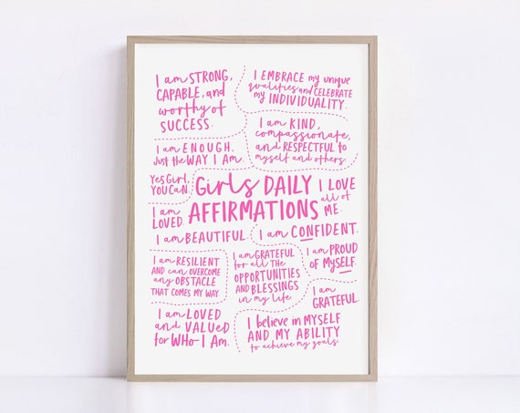 Daily Affirmations Poster for Girls Room