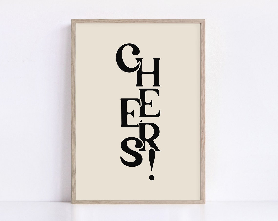 Cheers Black Retro Serif Typography Cream Background Wall Print - Image 2