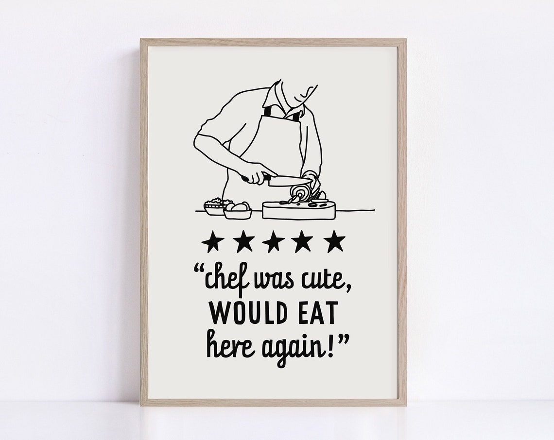 Chef Was Cute Would Eat Here Again Line Art Kitchen Decor Wall Poster - Image 2