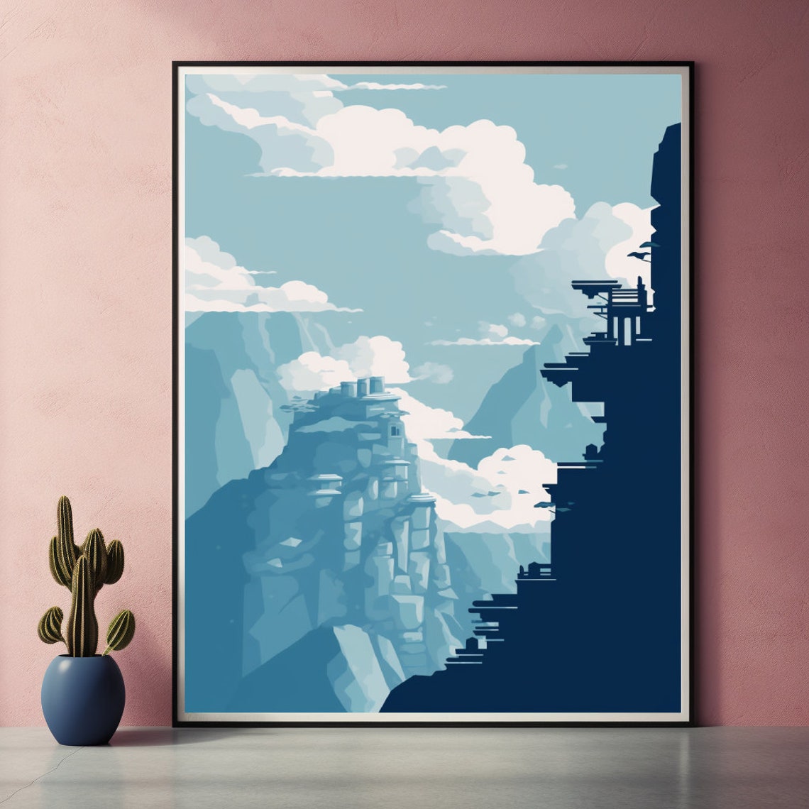 Machu Picchu Mountain Citadel Clouds Minimalist Travel Poster