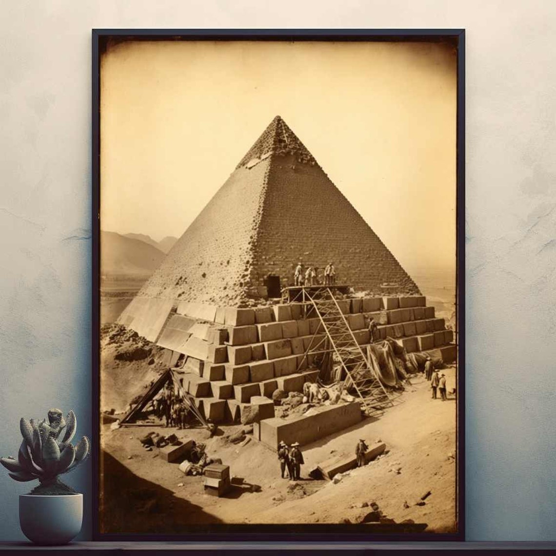 Great Pyramid Of Giza Construction Sepia Vintage Photo Poster