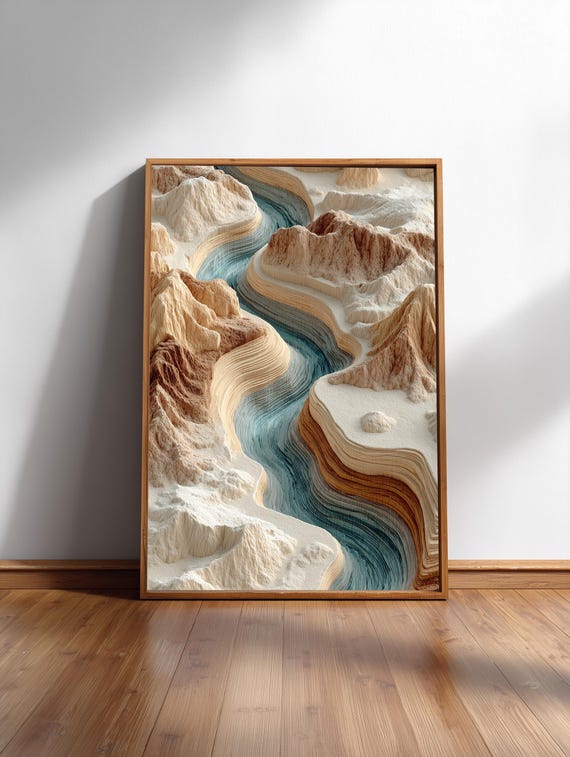 Topographic Canyon Art Print, Layered Terrain Abstract