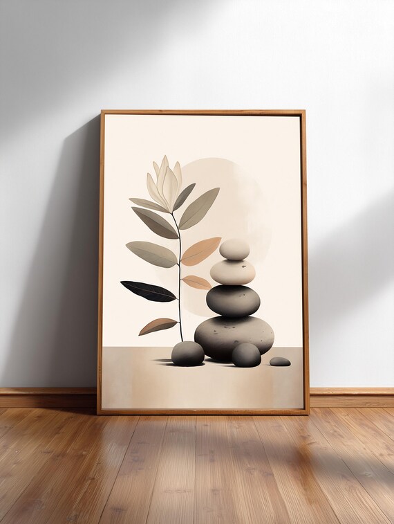 Zen Pebbles Art Print Japandi Neutral Minimal