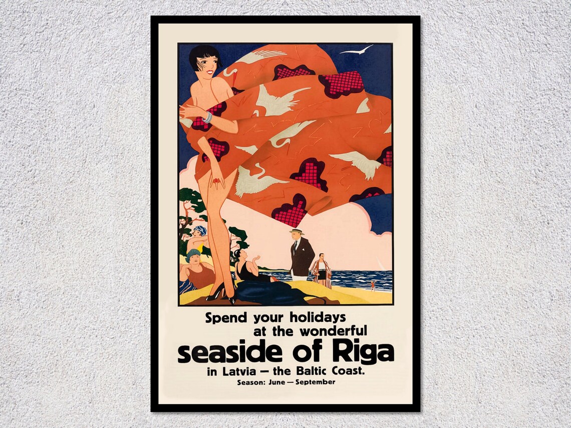 Riga & Jurmala Beach Vintage Travel Poster, Latvia