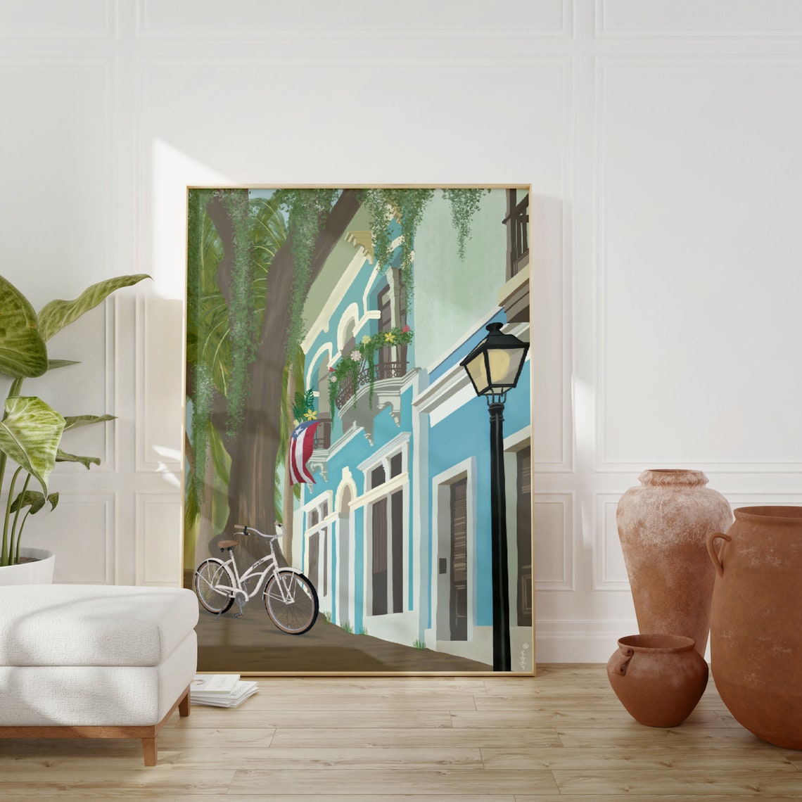 San Juan Puerto Rico Colonial Street Blue Building Bicycle Lamp Poster - Image 4