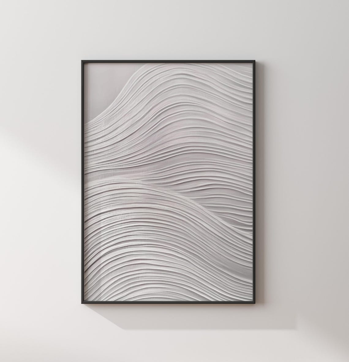 Calm Minimalist White Textured Flowing Lines Abstract Wall Art