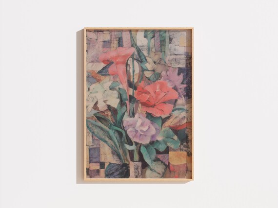 Vintage Abstract Floral Art Print Muted Pastel Colors Painting
