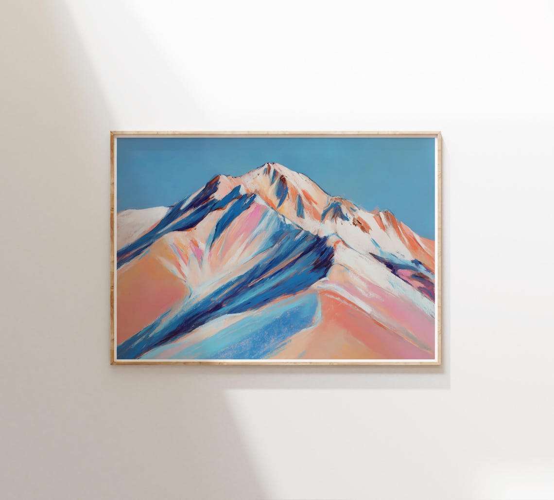Abstract Pastel Mountain Peak Brushstroke Blue Sky Poster Art