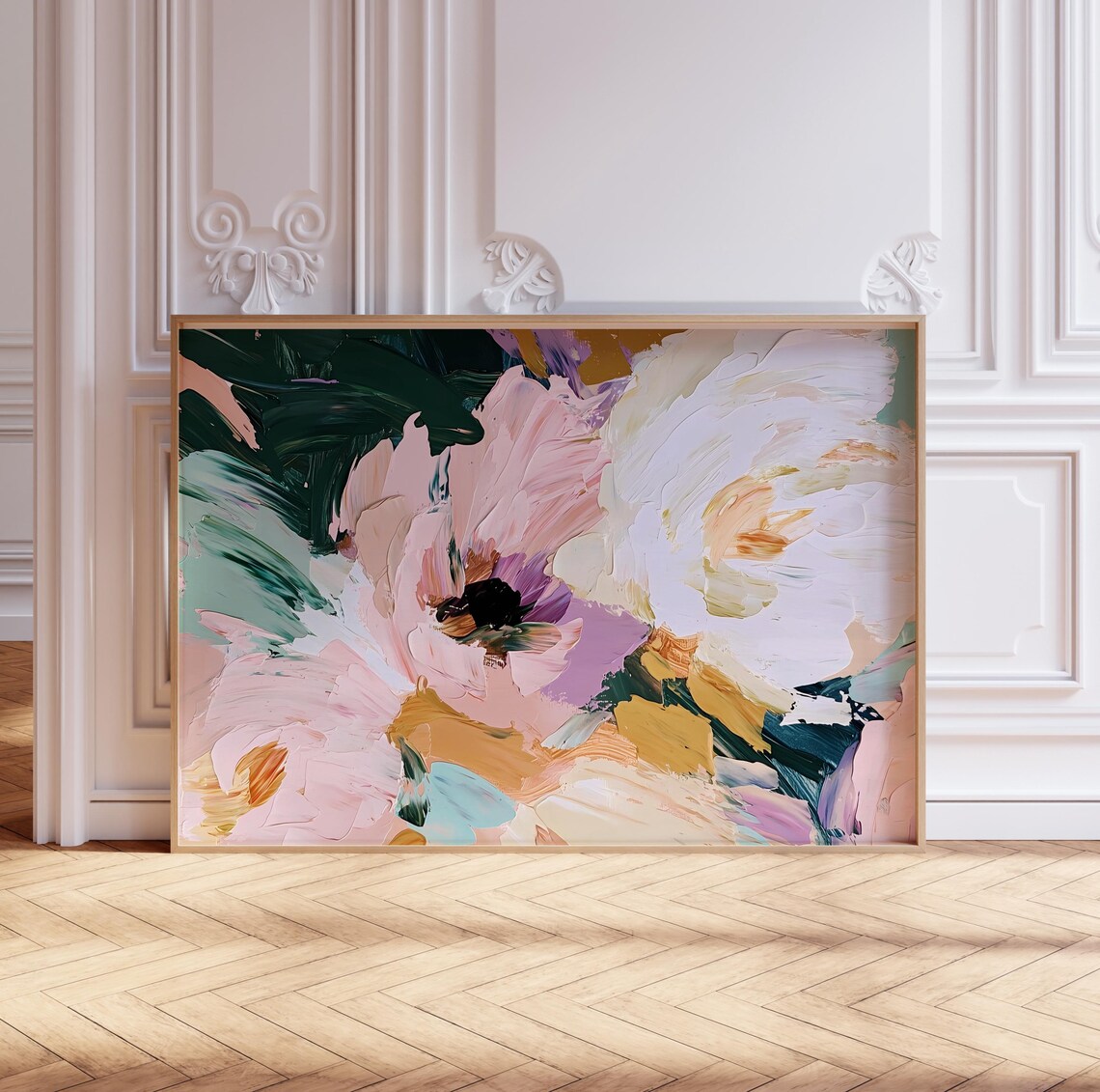 Abstract Pastel Floral Painting Blush Pink Flowers Art Poster